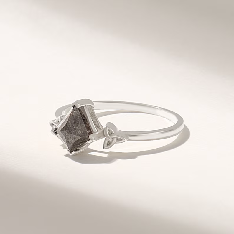 Solid Gold 0.75 Ct Salt and Pepper Diamond Ring