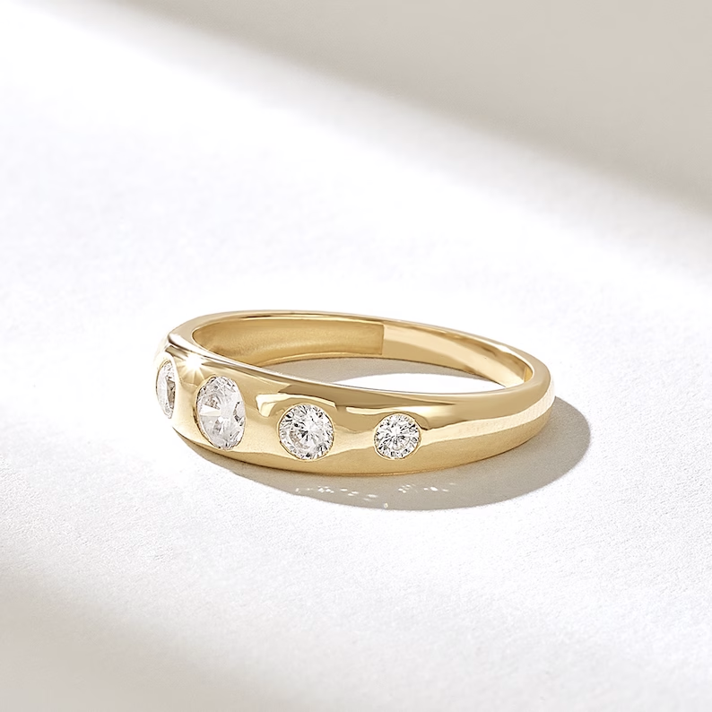 Solid Gold Bezel Diamond Wedding Ring