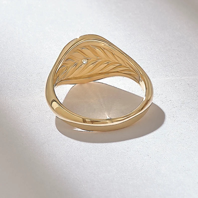 Solid Gold Pear Diamond Oval Signet Ring