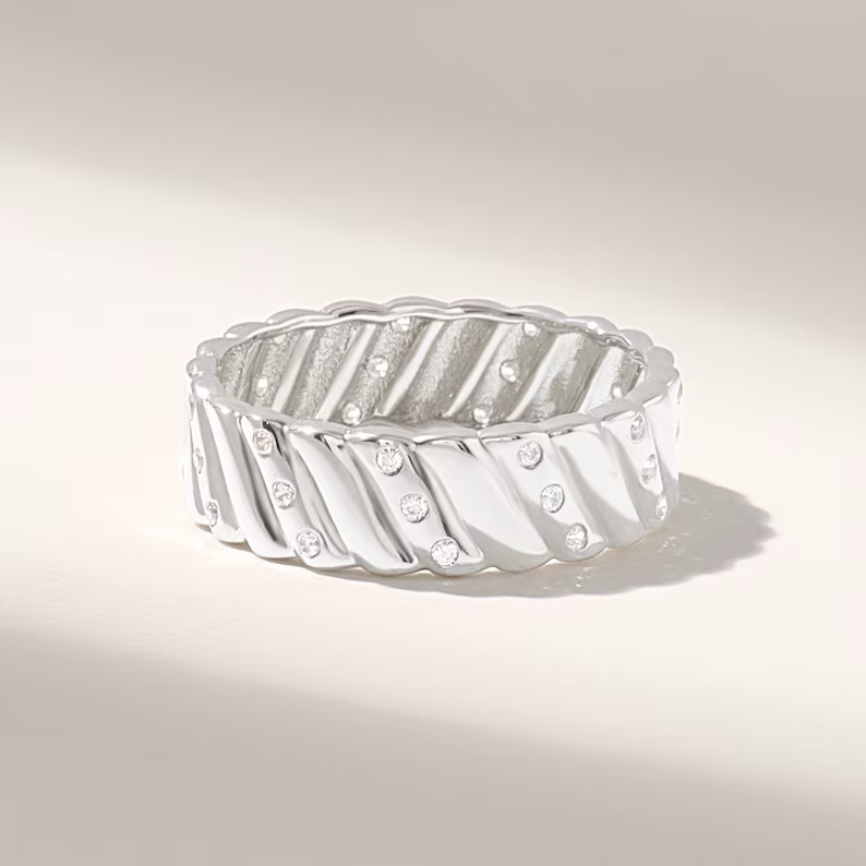 Solid Gold Diamond Pave Wedding Band