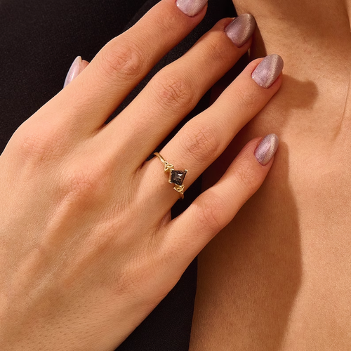 Solid Gold 0.75 Ct Salt and Pepper Diamond Ring