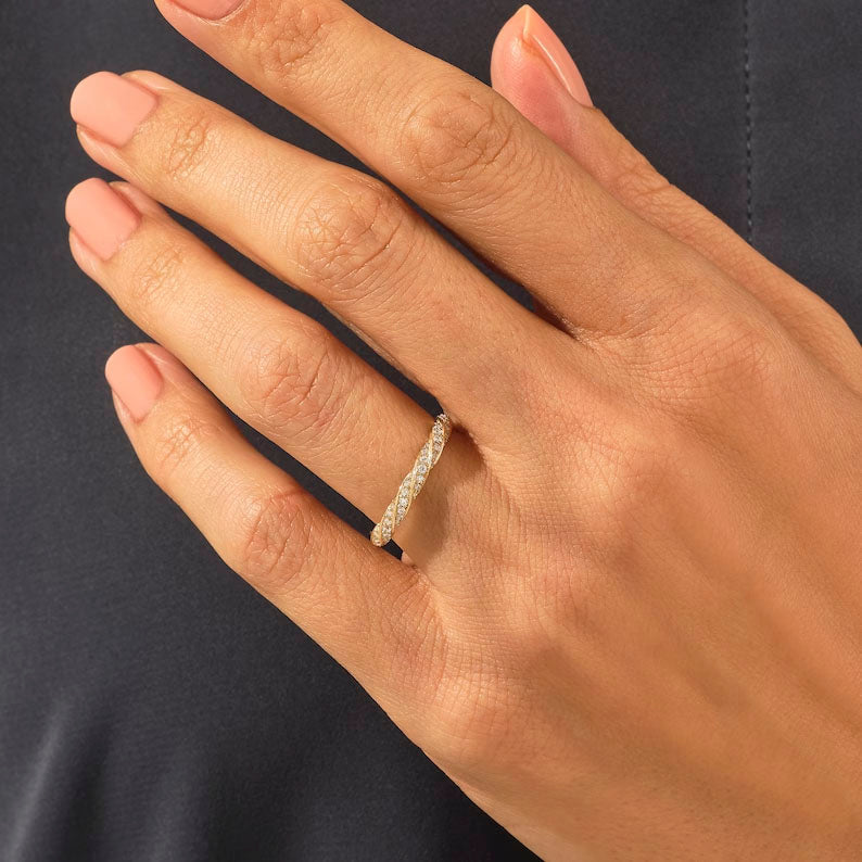 Solid Gold Diamond Twisted Half Eternity Ring