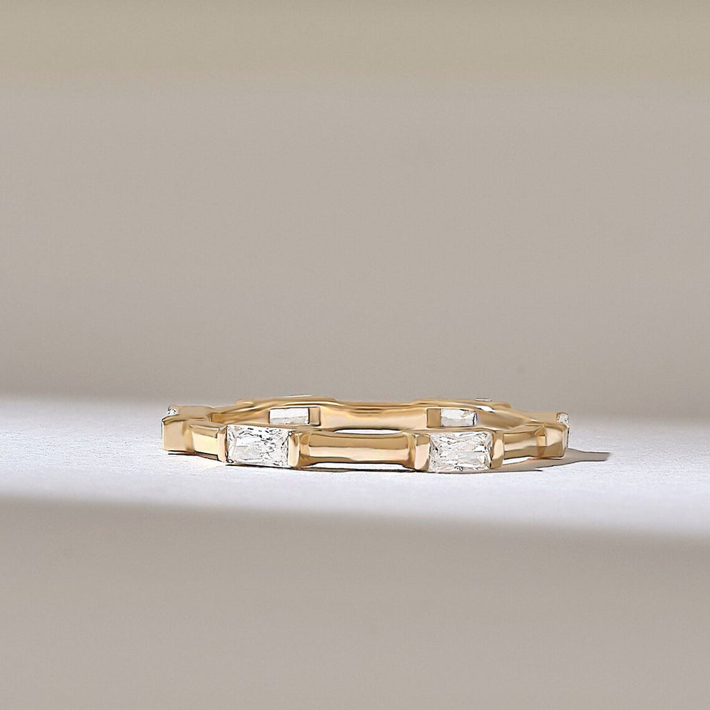 Solid Gold Baguette Diamond Distance Wedding Band (8C3736)
