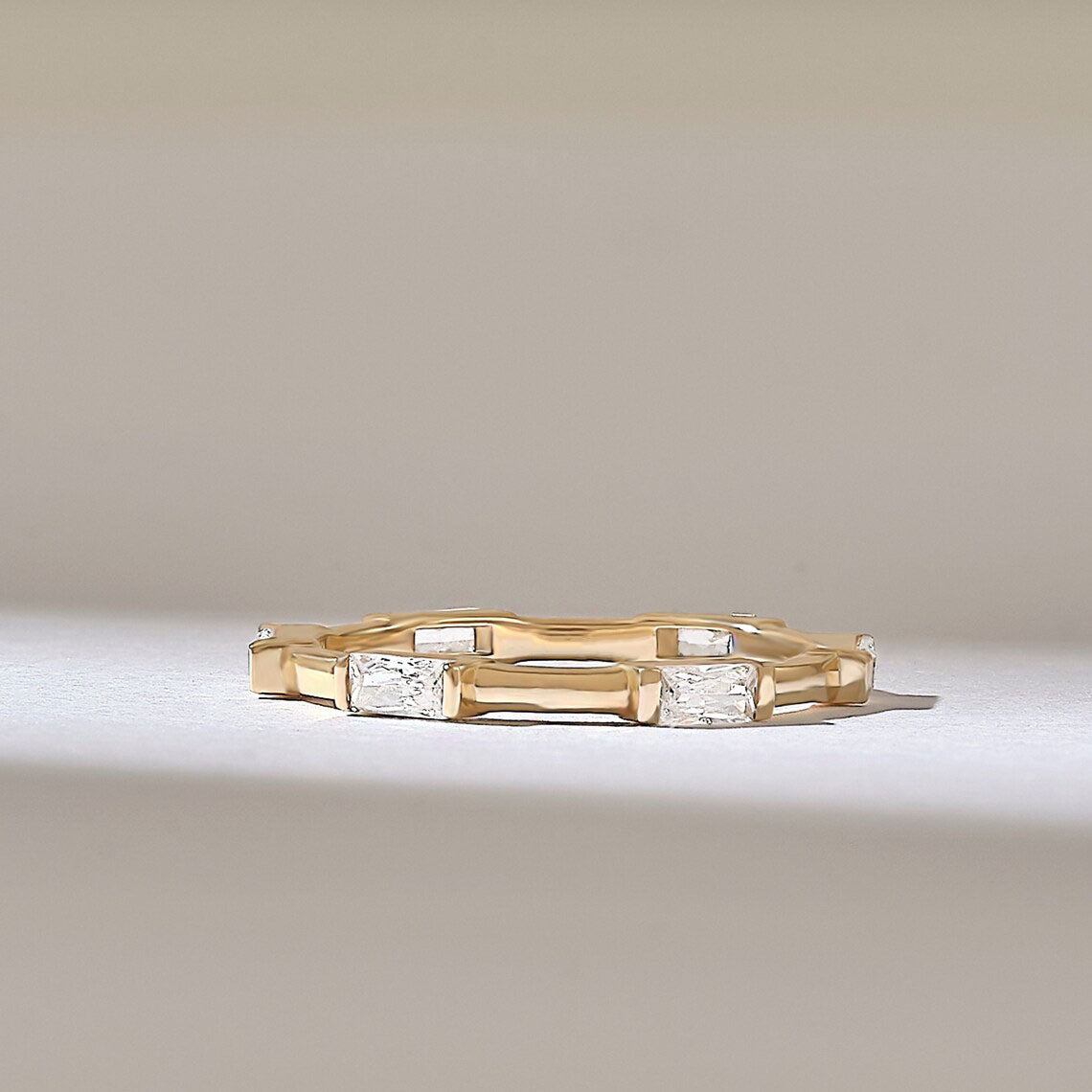 Solid Gold Baguette Diamond Distance Wedding Band (8C3736)
