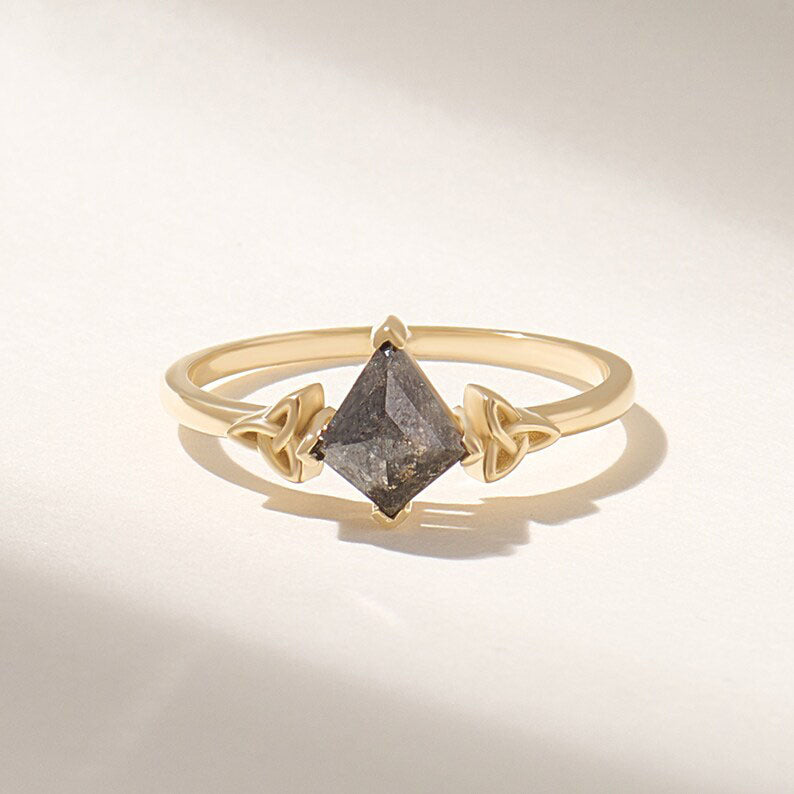 Solid Gold 0.75 Ct Salt and Pepper Diamond Ring