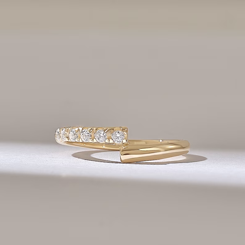 Solid Gold Ascending Diamond Bypass Wedding Ring