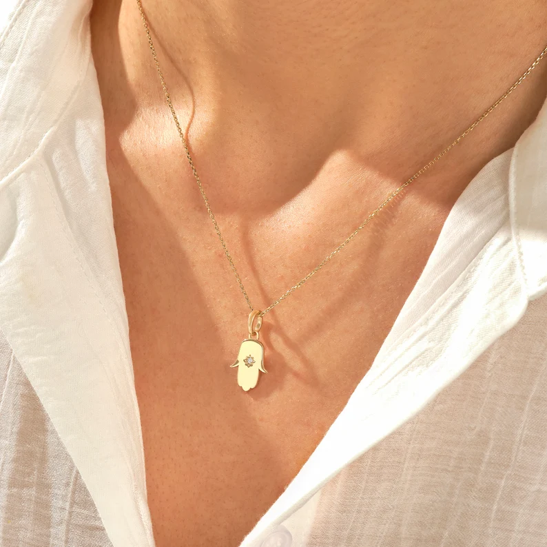 Solid Gold Hamsa Hand Pendant