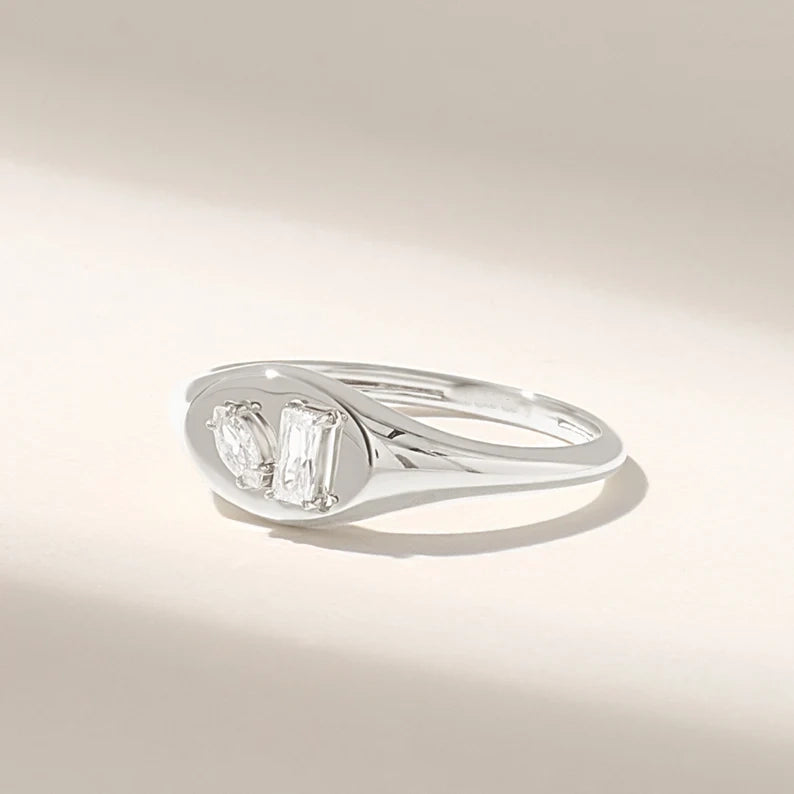 Solid Gold Diamond Oval Signet Ring