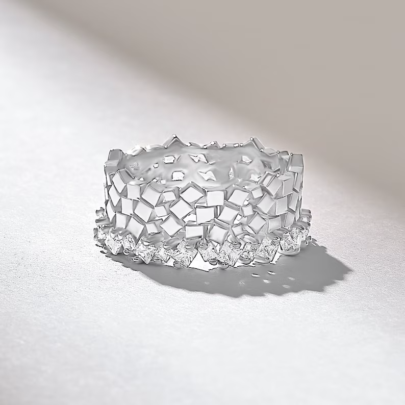Solid Gold Cluster Diamond Squares Ring
