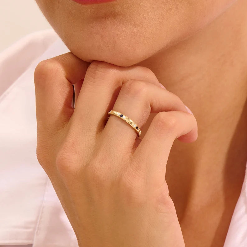 Solid Gold Natural Sapphire Diamond Ring