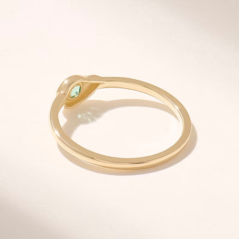 Solid Gold Emerald Teardrop Solitaire Ring