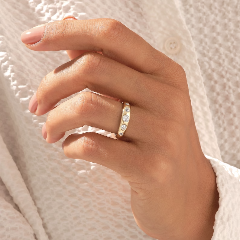Solid Gold Bezel Diamond Wedding Ring