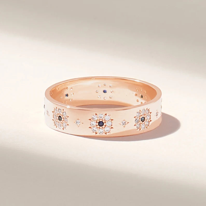 Solid Gold Sapphire Flower Band
