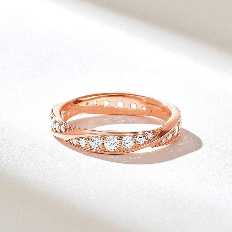 Solid Gold Pave Diamond Twist Wedding Band