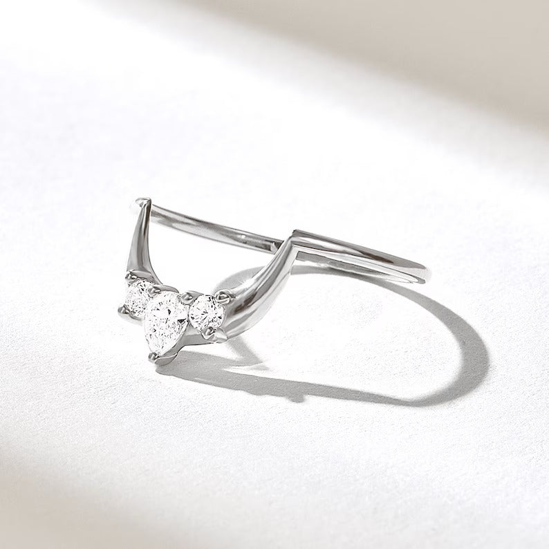 Solid Gold Pear Diamond Tiara Arch Ring