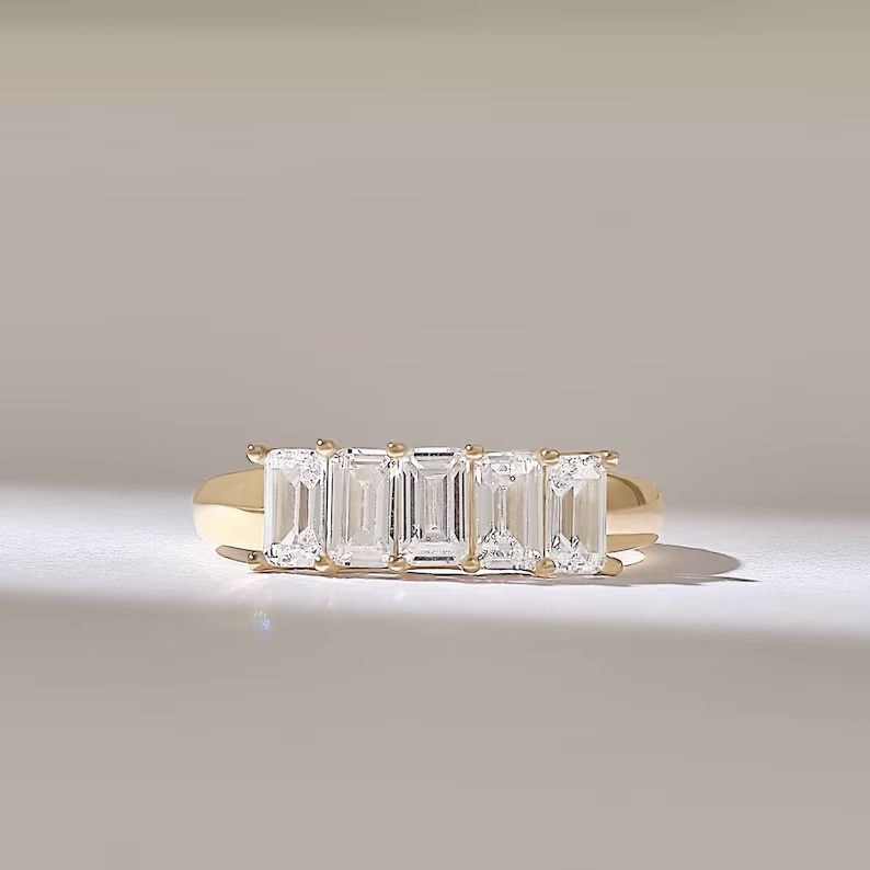 Solid Gold Emerald Cut Diamond Wedding Ring