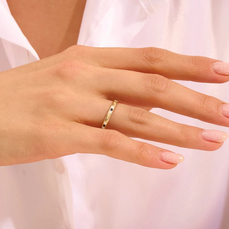 Solid Gold Natural Sapphire Diamond Ring