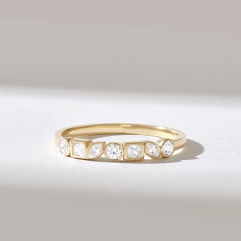 Solid Gold Bezel Diamond Wedding Band