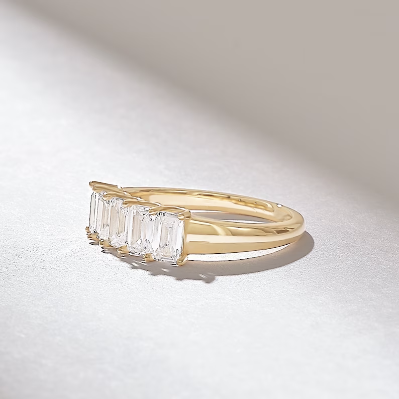 Solid Gold Emerald Cut Diamond Wedding Ring