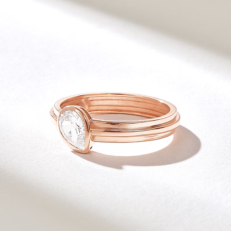 Solid Gold Diamond Pear Engagement Ring