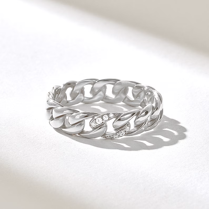 Solid Gold Diamond Pave Solo Chain Ring