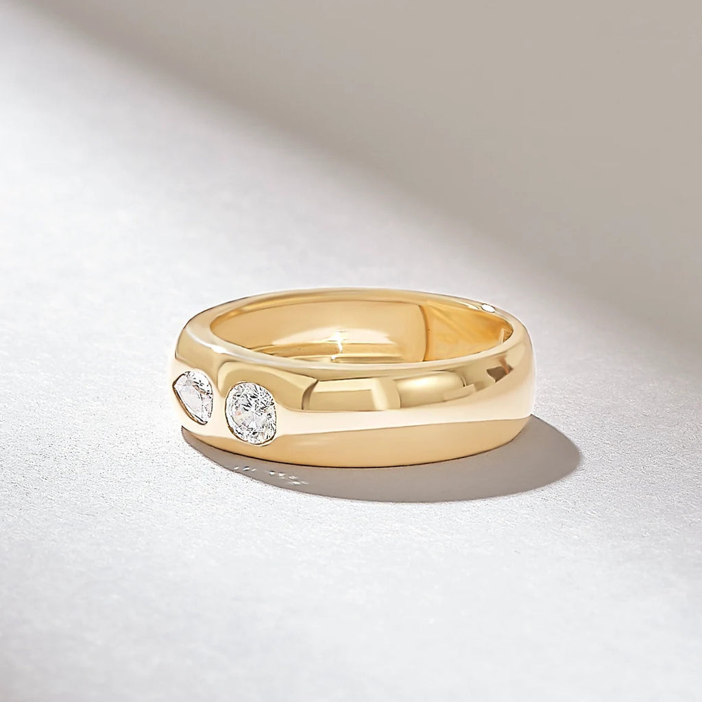 Solid Gold Two Diamond Dome Ring (732E4E)