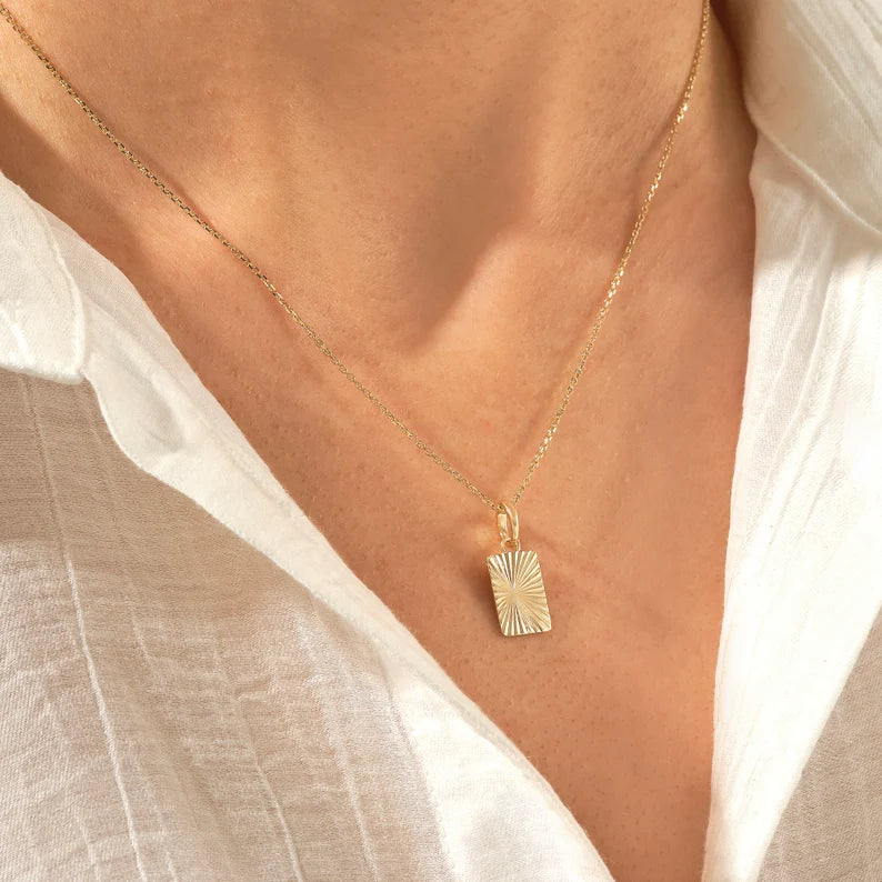 Solid Gold Rectangle Sun Pendant