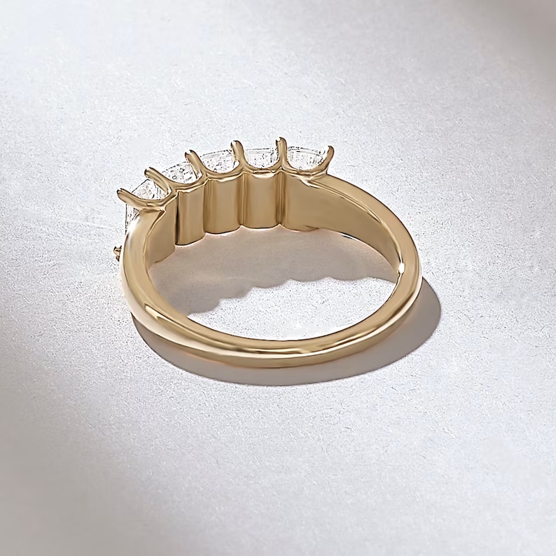 Solid Gold Emerald Cut Diamond Wedding Ring