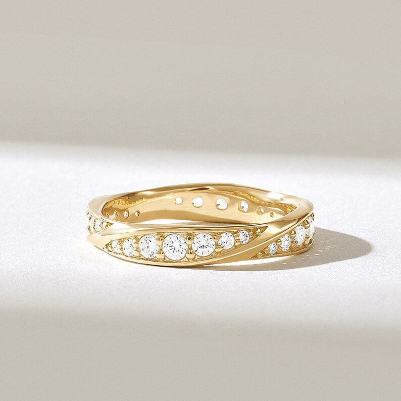 Solid Gold Pave Diamond Twist Wedding Band
