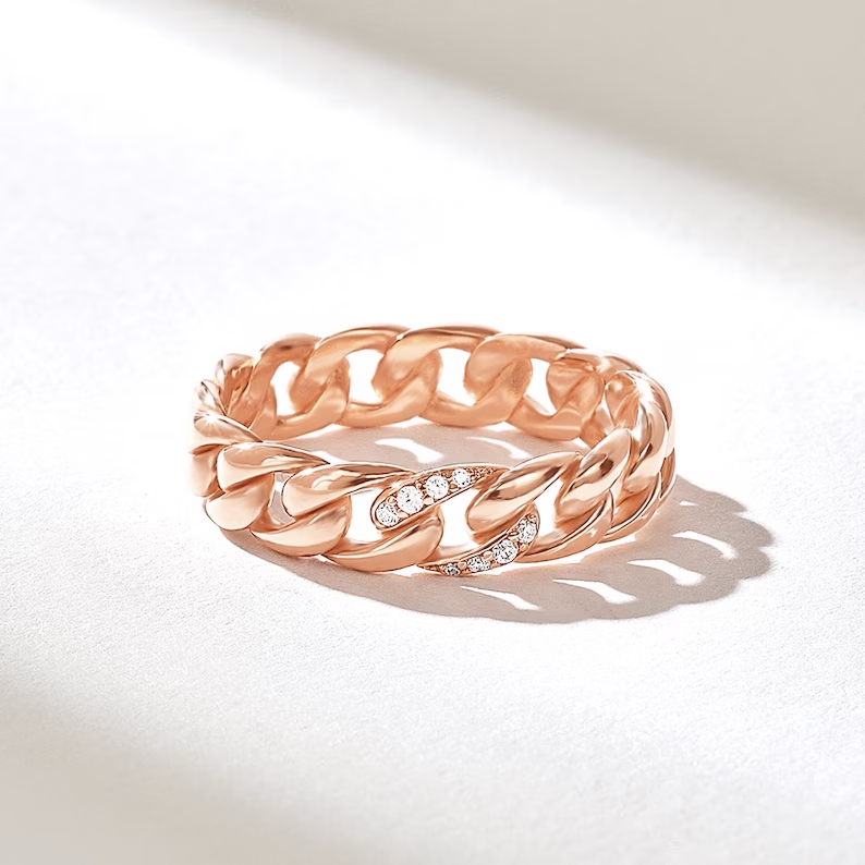 Solid Gold Diamond Pave Solo Chain Ring