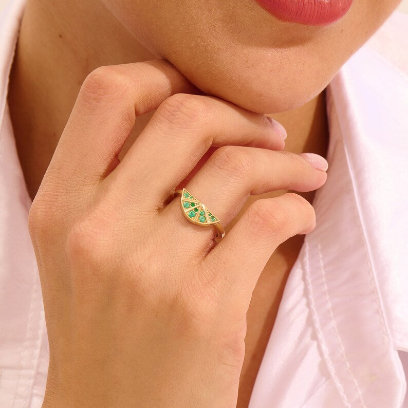 Solid Gold Pave Emerald Boho Ring