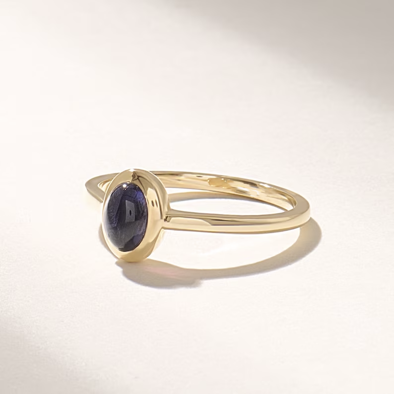 Solid Gold Bezel Iolite Solitaire Ring
