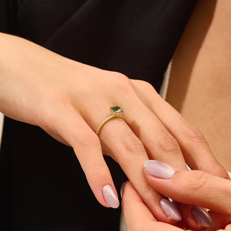 Solid Gold Moss Agate Solitaire Ring