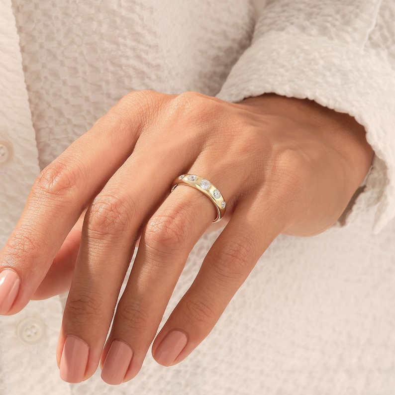 Solid Gold Bezel Diamond Wedding Ring