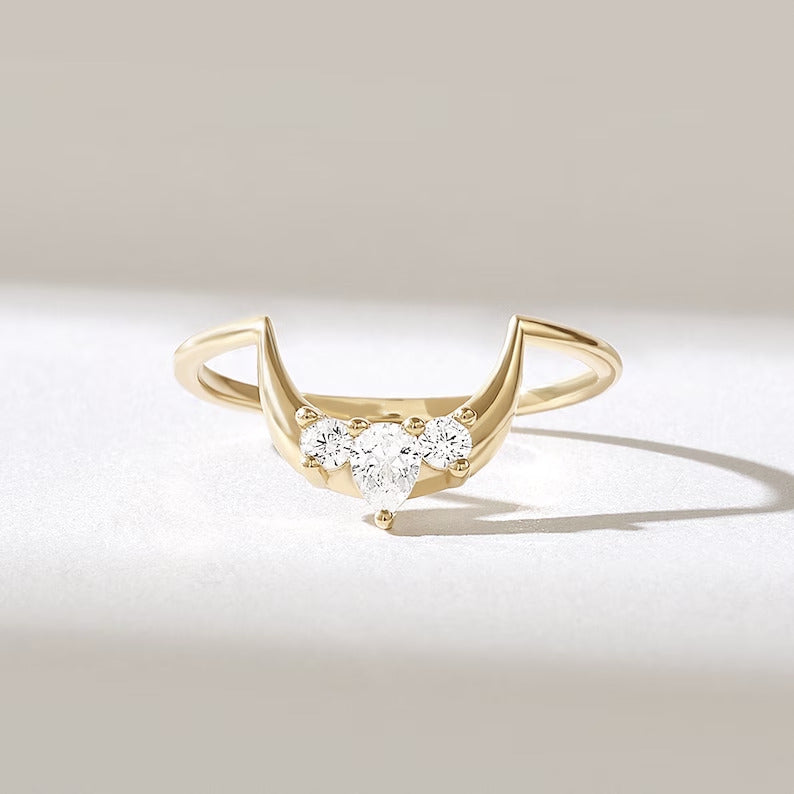 Solid Gold Pear Diamond Tiara Arch Ring