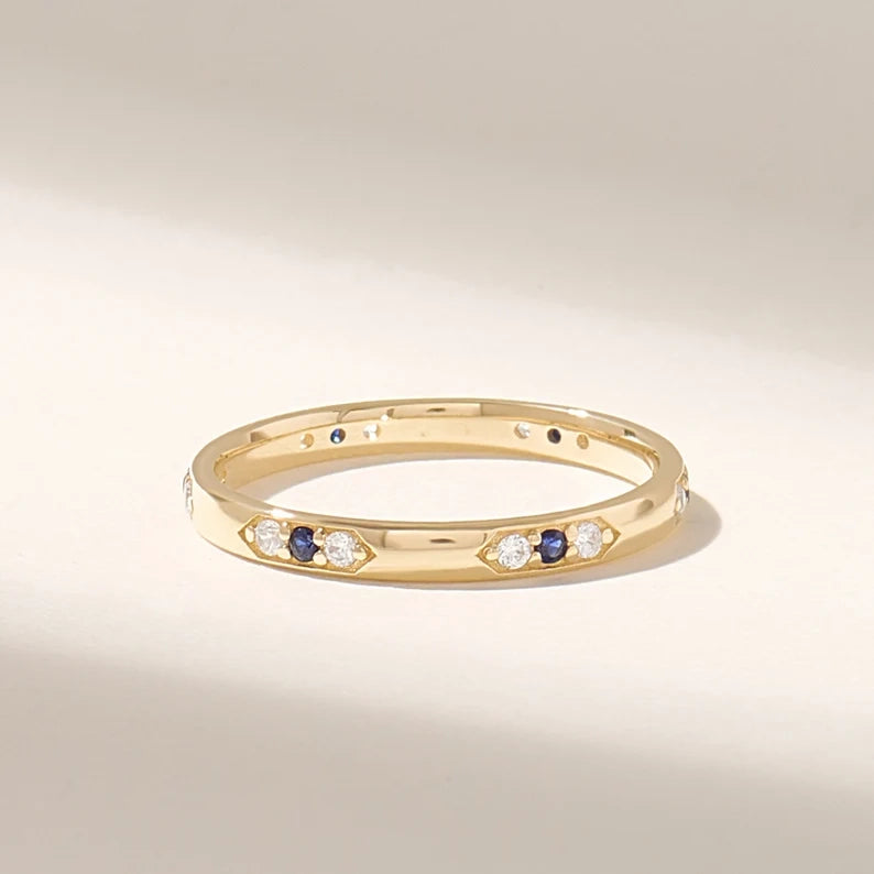 Solid Gold Natural Sapphire Diamond Ring