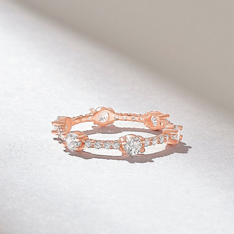 Solid Gold Pave Diamond Bubble Eternity Ring