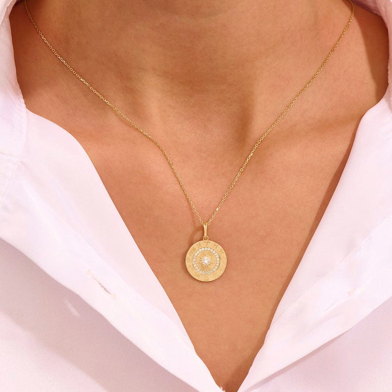 Solid Gold Diamond Horoscope Pendant Necklace