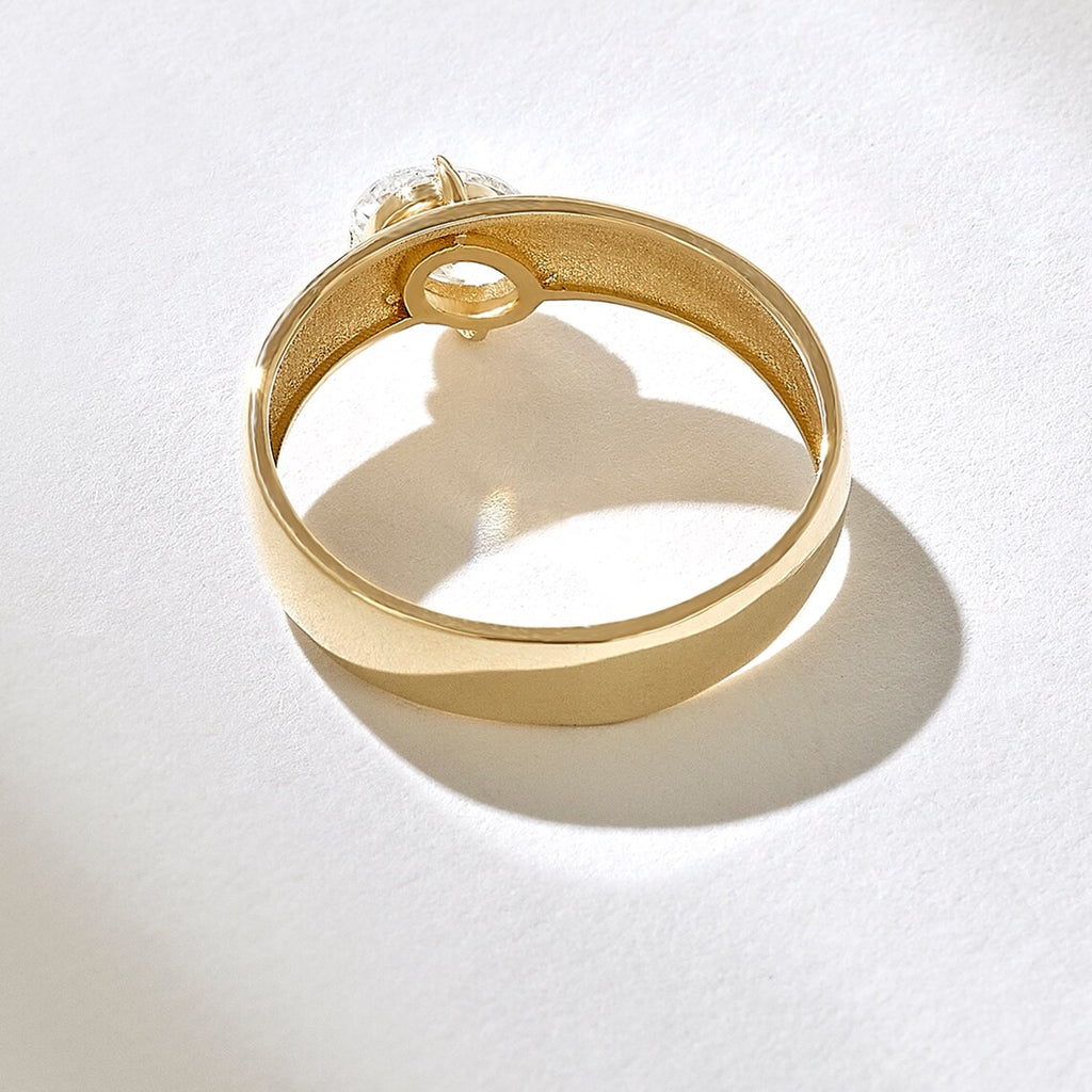 Solid Gold Oval Diamond Solitaire Bold Band Ring