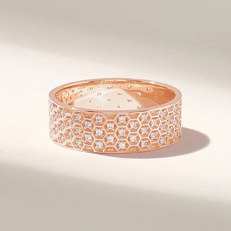 Solid Gold Honeycomb Wedding Band