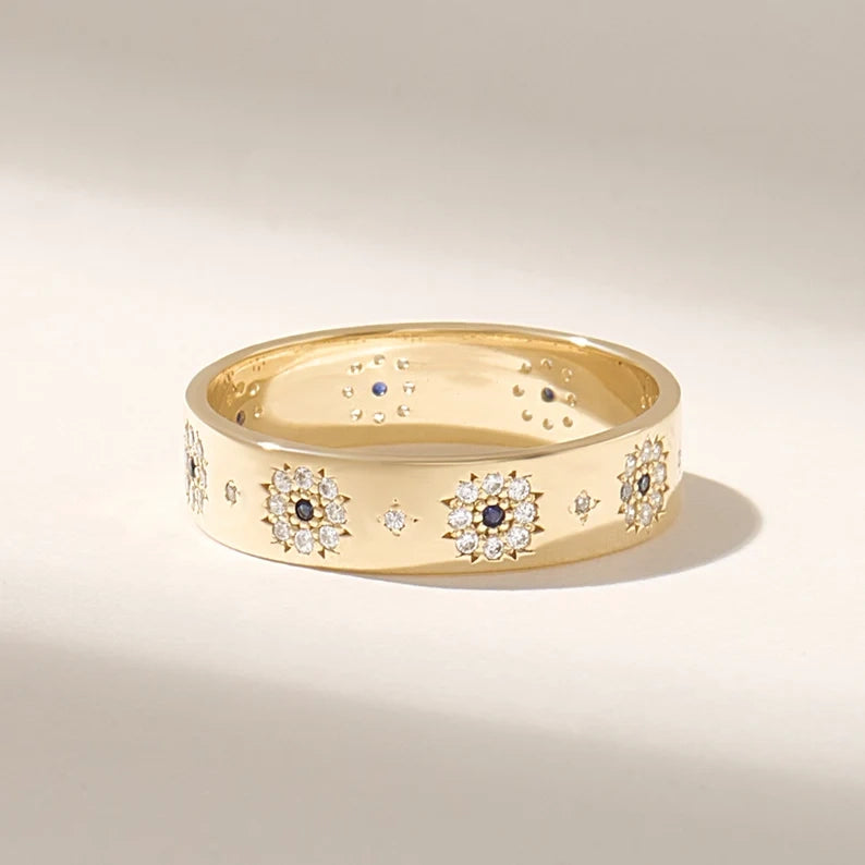 Solid Gold Sapphire Flower Band