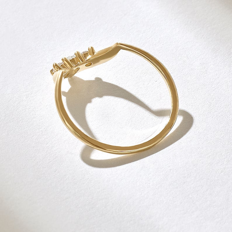 Solid Gold Pear Diamond Tiara Arch Ring