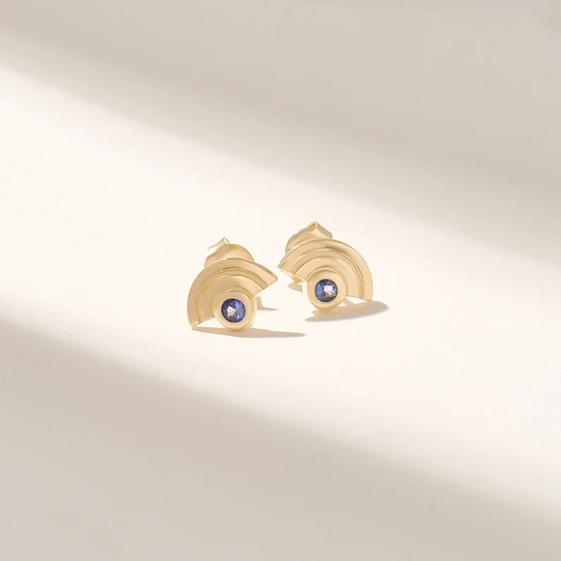 Solid Gold Tiny Sapphire Earrings: September Birthstone Jewelry for Women