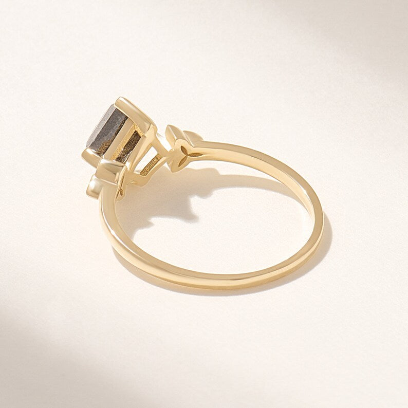 Solid Gold 0.75 Ct Salt and Pepper Diamond Ring