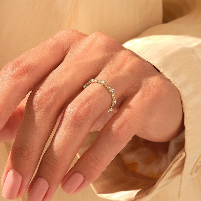 18K Solid Gold Diamond Stacking Ring - Style A