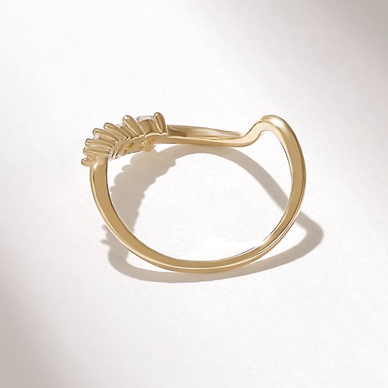 18K Solid Gold Diamond Wave Stacking Ring - Style A