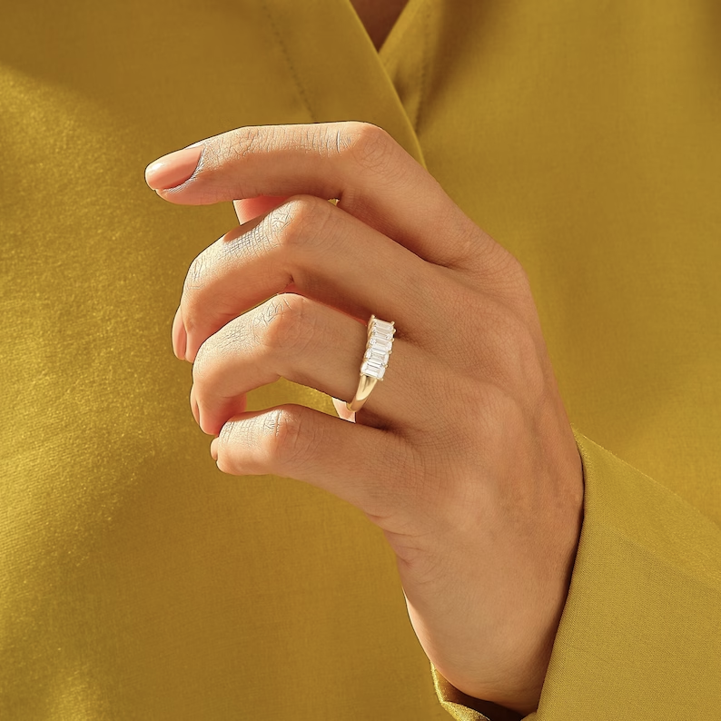 Solid Gold Emerald Cut Diamond Wedding Ring
