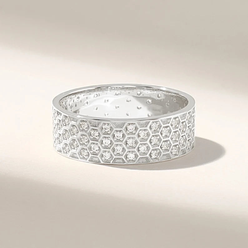 Solid Gold Honeycomb Wedding Band