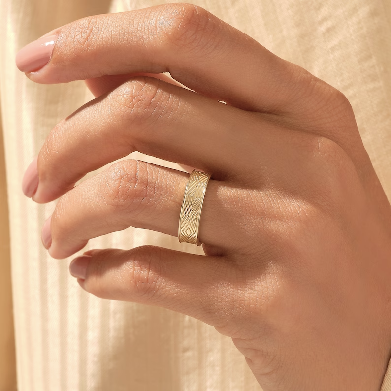 Solid Gold Patterned Wedding Band