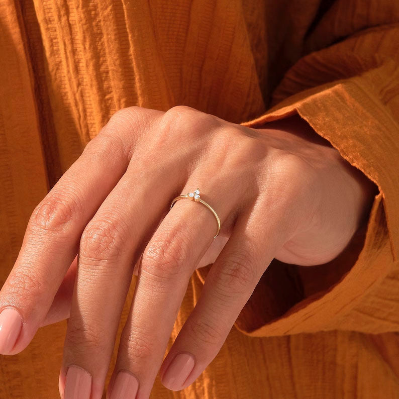 Solid Gold Tiny Diamond Trefoil Promise Ring